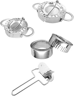 Stainless Steel Dumpling Maker Mold, Manual Dumpling Wrapper Set with 2 Press Sizes and Wrapper Cutter, Making Kit for Pies Egg Rolls Wontons Home Kitchen Cooking