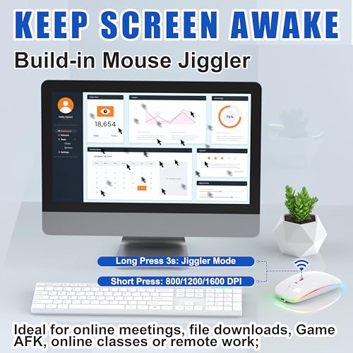 Image of Gizdot-R1 LED Mouse for MacBook Air /iPad /Laptop, Bluetooth Rechargeable Silent Mouse with USB-C, Built-in Mouse Jiggler, 4-Mode Wireless Mouse Compatible with macOS /iOS /Windows /Android