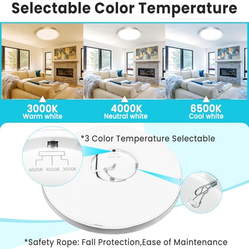 Image of libtit 16Inch Flush Mount LED Ceiling Light Fixture, 3000K 4000K 6500K Adjustable, 36W 3600lm Brushed Nickel Satin Round Ceiling Lamp for Bathroom Shower Hallway Kitchen, 4 Pack