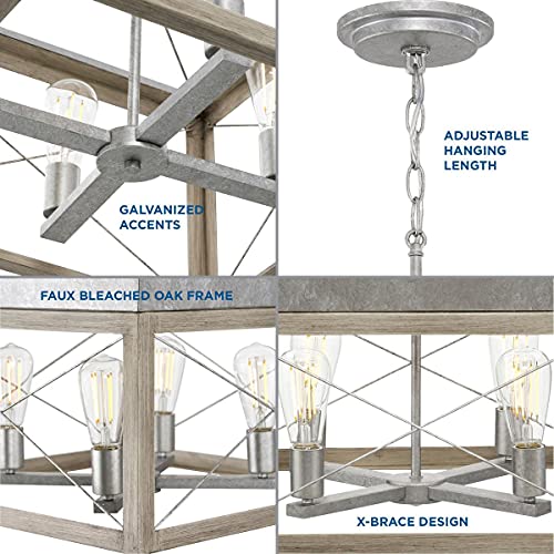 Image of Progress Lighting 4 Light Chandelier, Rustic Farmhouse Style Modern Hanging Light Fixture for Kitchen and Dining Room, Briarwood Collection, Galvanized