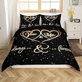 Mr Mrs Bedding Set You and Me Comforter Cover for Couple Lover Men Women Funny Quotes Duvet Cover Gold and Black Romantic Wedding Themed Breathable Bedspread Cover Room Decor Queen Size (No Comforter)