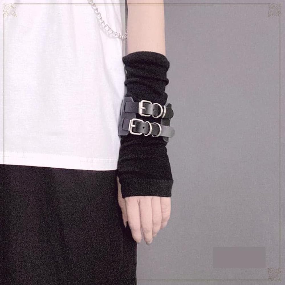 小物 fingerless gloves y2k opium archive Y2k Striped Arm Warmers Long Fingerless Knitted Gloves Punk