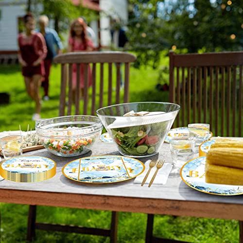 96PCS Bear Baby Shower Supplies Bear Plates and Napkins Tableware Set We Can Bearly Wait Baby Shower Decorations for Boy Girl Bear Theme Birthday Party Supplies Paper Plates Napkins and Forks Serve 24 - Thumbnail 4