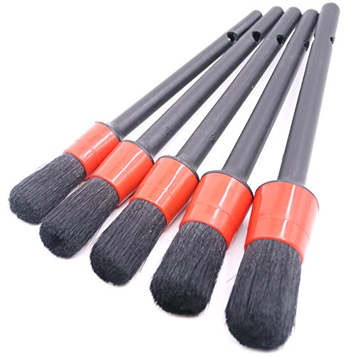 Swpeet 5 Pcs Premium Natural Boar Hair Detail Brush Set, Automotive Detailing Brushes For Cleaning Wheels/Engine/Interior/Emblems/Interior/Exterior/Air Vents #TOP2