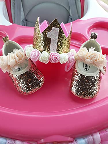 Kidsun Infant Baby Girls Mary Jane Shoes Soft Sole Ballet Slippers Bow Princess Newborn Dress Wedding Flat Shoes (3-6 Months Infant, A/Flower/Sequins Gold, 3_Months) #TOP1