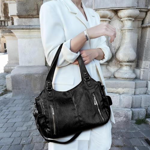 Generisch Generish Handtasche Damen,Weiches Leder Tote Hobo Bag Groß Shopper Tasche Uni Tasche Vintage Bag Braun Slouchy UmhäNgetasche Arbeitstasche für Schule Reisen