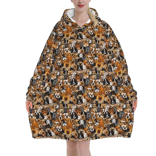 Sweat à capuche couverture unisexe en flanelle avec poches motif chien