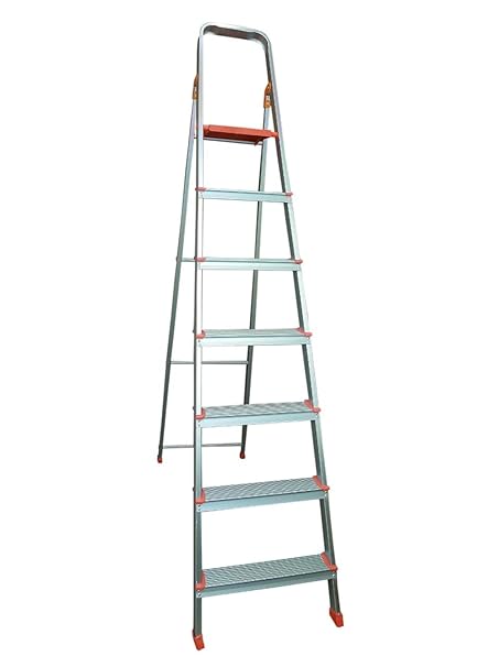 Smart Services - 8 Step Heavy Duty Multipurpose Foldable Step Ladder (8 Feet) with Aluminum Platform - Wide Anti Skid Step Ladder with Plastic Foot mats.