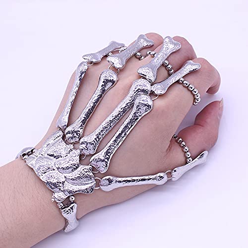 2pcs Gothic Retro Punk Skeleton Bracelets Alloy Ghost Claw Halloween Accessories Flexible Finger Skeleton Bracelets3