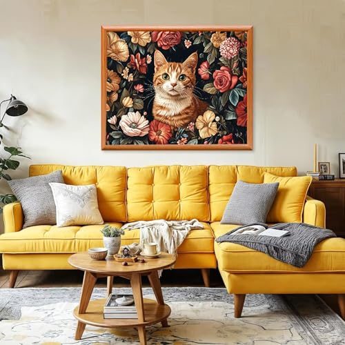 Pintura por numeros adultos regalo original de cumpleanos lienzo DIY de flor y gato kit 2