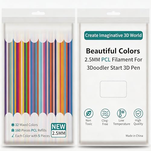 MUNUOSIKEJI 160-Pack 3D Pen Filament Refills 2.5mm PCL Low Temp 32 Colours Exclusively Compatible with 3Doodler Start/Start+ for Smooth 3D Printing