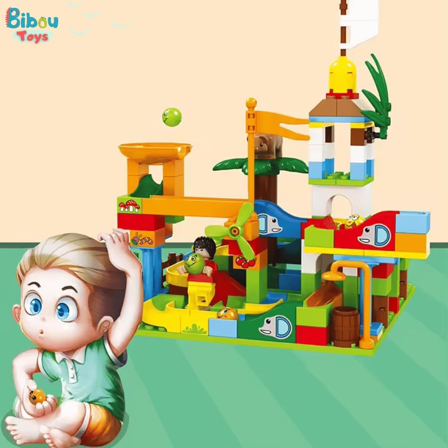 Mummy Please Colorful Ball Drop Tower Toy, Educational Rolling Ball Track with Monkey Top, Early Learning Activity Centre for Babies and Toddlers (Marble Run Large)