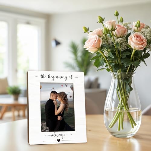 Engagement Picture Frame 5x7, Wedding Photo Frame, Anniversary Engagement Gifts for Couples, The Beginning of Always Wedding Couples Wooden Picture Photo Frames for Desk Home Room Decor - Image 2