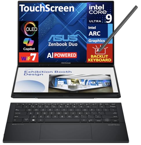 Image of ASUS Zenbook Duo AI Powered 2-in-1 Laptop 14.0 inch Touchscreen OLED 2.8K Display (Intel Ultra 9-285H, 32GB LPDDR5X, 4TB PCIe SSD, Active Pen, Backlit KB, 2 Thunderbolt 4, Win 11 Pro) w /Premium Backpack