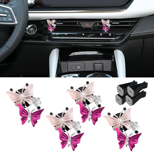 Image of 4PCS Car Air Fresheners Vent Clips, Butterfly Car Accessories, Sparkly Bling Dual Butterfly Auto Air Vent Clips, Automotive Cute Air Conditioning Outlet Decoration Universal for Women Girl