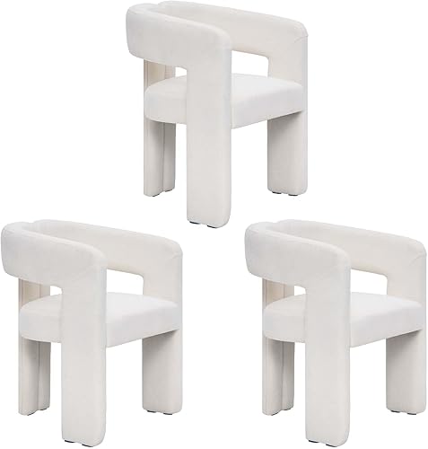 Miniatura 20 de Juego de 4 sillas de comedor modernas de barril, silla de comedor tapizada en lino con patas de madera, sillas decorativas con brazos, cómodas