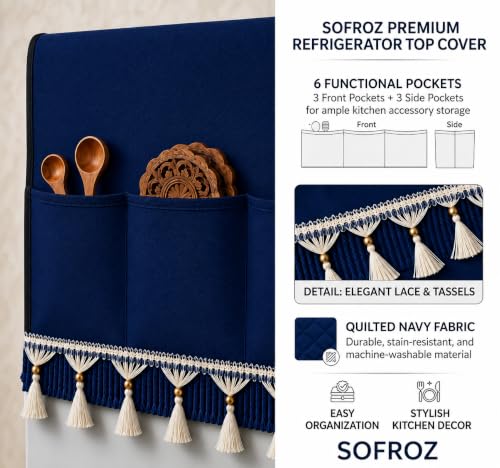 Image of Refrigerator Single Door Cover (130 x 54 cm) (Navy Blue Lace)