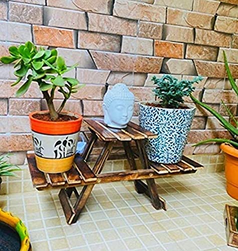 CraftsX2Z Wooden Folding Rack/Plant Stand with 3 Desks/Living Room Side Stand/Wooden Stool/Flower Pot Stand/Vase Stand Plant Stand for Garden and Outdoors, Brown (B09CVWPXHS) Amazon Price History, Amazon Price Tracker