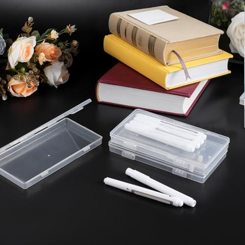 Image of COMNICO 3 Pack Mini Plastic Clear Storage Containers Box, Small Rectangle Empty Organizer Case with Hinged Lid for Collecting Beads Jewelry Business Cards Game Pieces Crafts (6.49 x 3.42 x 0.62Inch)