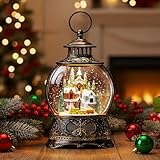 Christmas Snow Globe Water Lantern with Mountain Village and Train Scene Battery Operated or USB Powered Musical Lighted Holiday Decoration for Tabletop Display for Family and Friend