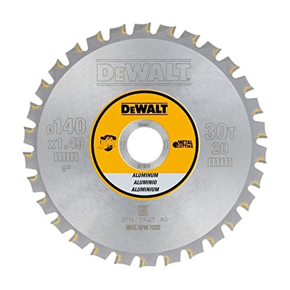 Dewalt Metallkreissägeblatt DT1910 (für Akku-Handkreissägen, für feine Schnitte in Aluminium, Sägeblatt-ø: 140 mm, 30 Zähne, Flachzahn-Geometrie, extra dünner Blattkörper) 1 Stück