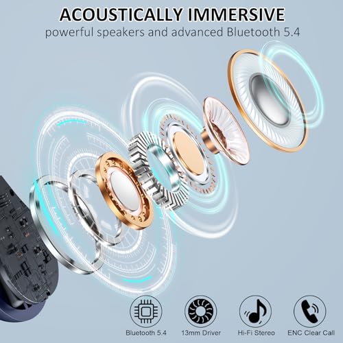 Image of Matast Wireless Earbuds, Bluetooth 5.4 Headphones Sports, 50H Playback Over-Ear Buds with ENC Noise Cancelling Mic, Deep Bass Fitness Earphones with Earhooks, IP7 Waterproof Headset for Running, Blue