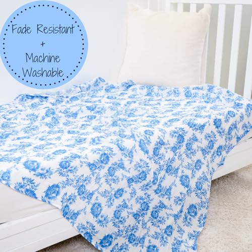Image of LollyBanks Baby Swaddle Blanket, 100% Cotton Muslin Blankets for Girls, Large 47 x 47 Inches Soft and Breathable Swaddles for Newborns, Gentle Baby Wrap Swaddle, Registry (Blue Peony Print)