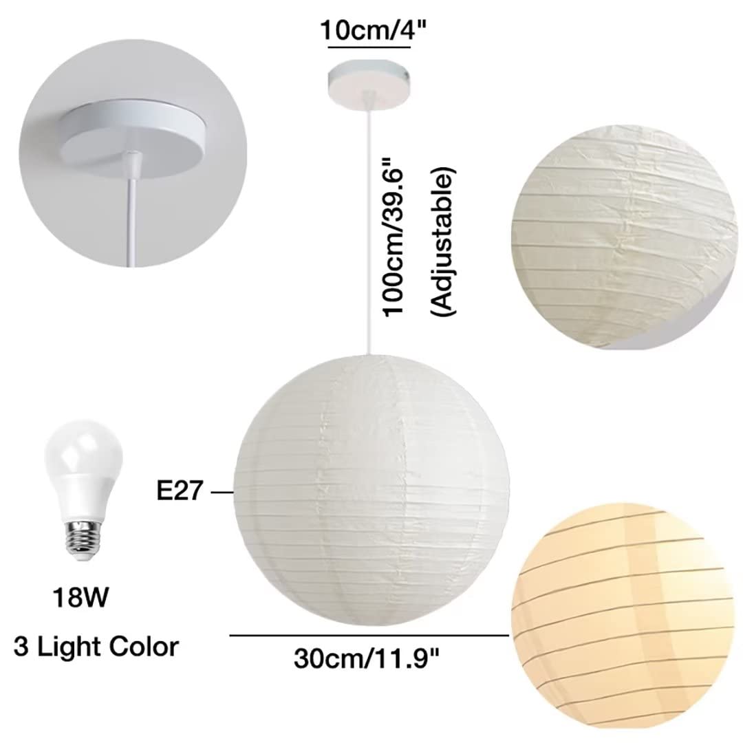 Lustre Suspension En Papier Sphérique 40 Cm - Abat-jour Origami, Ampoule LED Incluse - Pour Chambre, Salon, Décoration