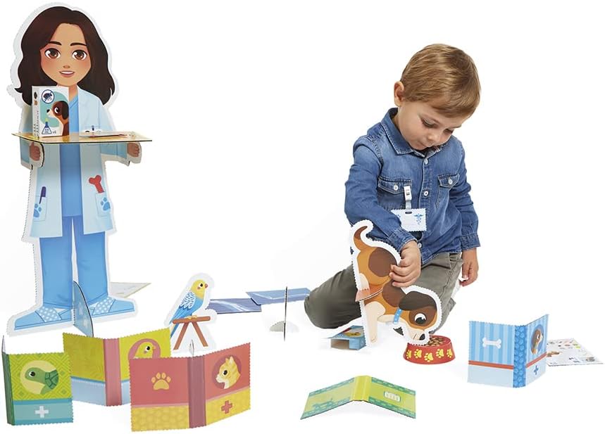 Janod - Un Jour … The Veterinarian - Imitation Craft Toy - 40 Accessories Included - Large Characters 65 cm - Develops the Imagination - FSC Certified - from 3 Years, J06622