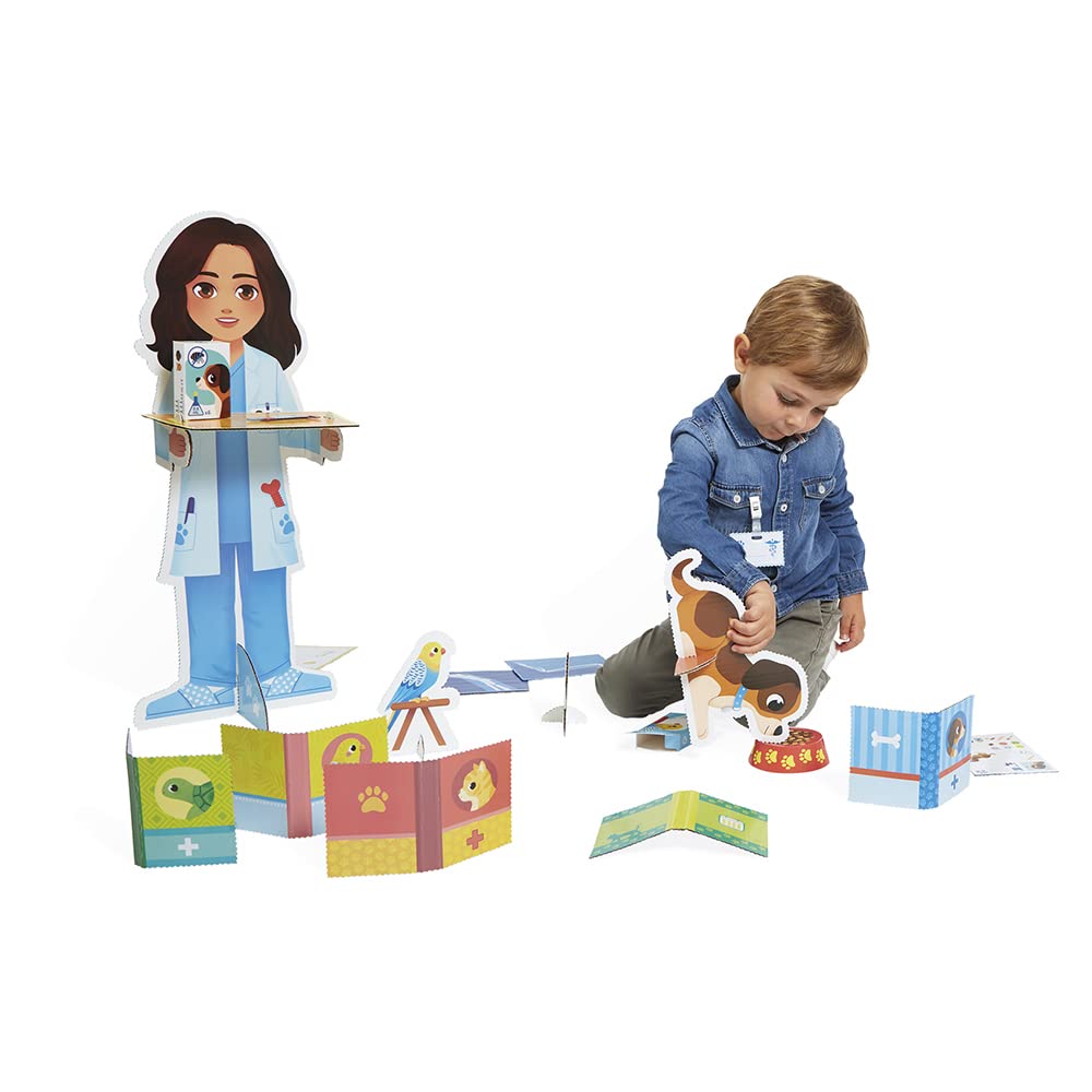 Janod - Un Jour… Le Vétérinaire - Jouet d'Imitation Métier - 40 Accessoires - Grands Personnages 65 cm - Développe l'imagination - Certifié FSC - Dès 3 Ans - J06622