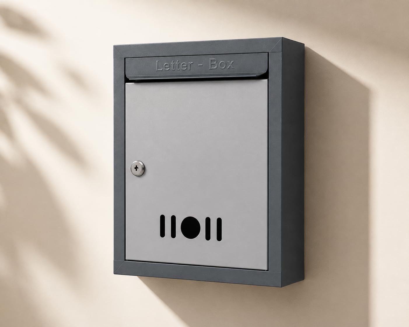 Metal Letter Box with Cylinder Key Lock & 2 Keys | 28 x 33 x 8 cm | Wall Mounted Mailbox for Home & Office | Grey-image-31