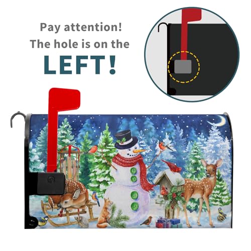 Image of Christmas Mailbox Cover Winter Mailbox Wraps Magnetic Standard Size 25x21 in Watercolor Xmas Tree Deers Snowman Post Letter Box Cover for Home Garden Outdoor Yard