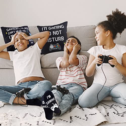 Gamer Gifts Pillow Cover Case 18X18 Inch With Dual Pockets And Funny Gamer Socks Set, Stocking Stuffers For Men Him Teen Boys, Teenage Gift Idea #TOP4