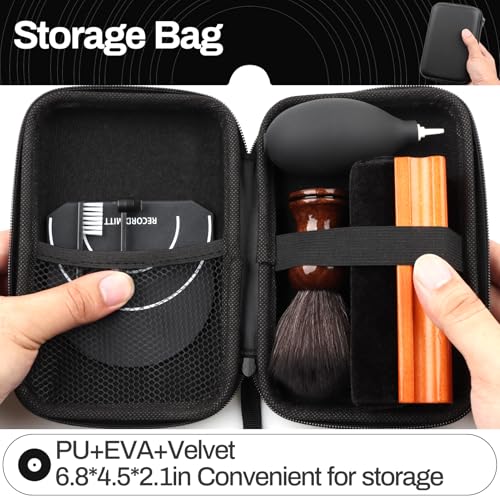 Vinyl Record Cleaning Kit Cleaner Player Cleaning Accessories Album Care Velvet Anti Static Carbon Fiber Stylus Brush Rubber Blower Record Mitts Storage Bag (7-in-1 Vinyl Record Cleaning Kit) - Thumbnail 3