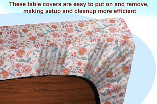 Image of The Furnishing Tree Elastic Cotton Rectangular Dining Table Cover 36x63 in Inches Floral Multicolor on offwhite Base