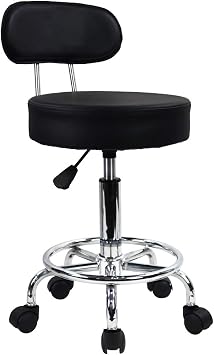 KKTONER PU Leather Rolling Stool Mid-Back with Footrest Height Adjustable Office Computer Home Drafting Swivel Task Chair with Wheels (Black)