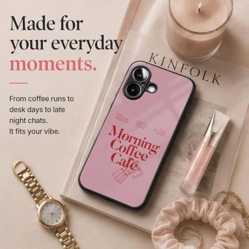 Image of Stylish Designer Glass Case Compatible with Samsung Galaxy S23 FE 5G Back Cover for Women & Girls | Pink Morning Coffee Cafe, Glossy & Scratch-Resistant Finish