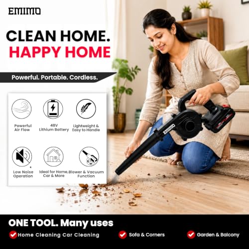 Image of EMIMO 2-in-1 Cordless Air Blower & Vacuum | High-Power, Battery-Powered Handheld Blower with Variable Speed for Garden, Car, and Dust Cleaning