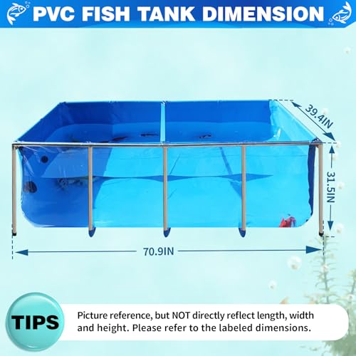 Image of PVC KOI Aquarium Tank, Temporary Fish Tank with Clear Viewing Panel, KOI /Goldfish Pond with 304SS Frame & Drain Valve(70.9 inch L*39.4 inch W*31.5 inch H, About 345Gal Water Capacity)