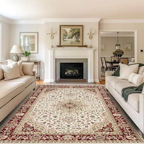 Image of B&B Royal Kashan Rug - Traditional Large Washable NonSlip Carpet for Living Room, Bedroom, Lounge, Dining, Kitchen, Thick Soft Indoor Floor Rugs (Cream, 200x290 cm)