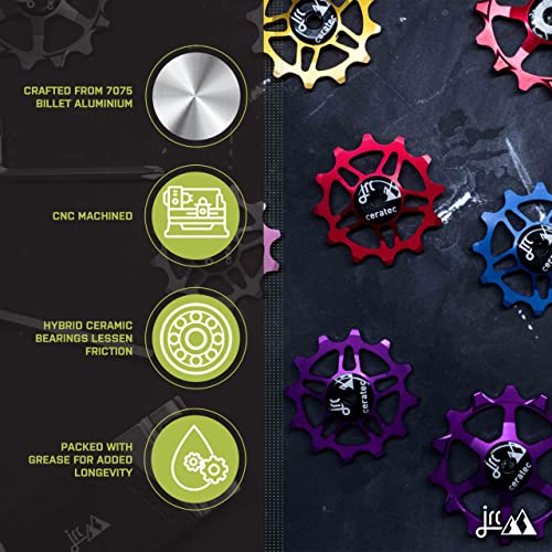 Image of JRC Components Ceramic Derailleur Pulley Wheels | Pair of 14&12T Hybrid Ceramic Bearing - MTB Bike Rear Derailleur Wheels - Gold