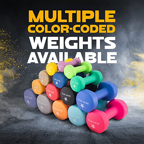 Image of Yes4All Neoprene Coated Dumbbell Hand Weight Sets of 2 - Multiple Weight Options with 15 Colors, Anti-roll, Anti-Slip, Hexagon Shape