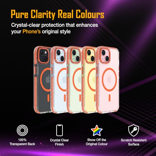 Image of Zapcase Crystal Clear Back case for iPhone 15 | Hard PC Back | TPU Bumper with Inner Rubber Grip | Metal Camera Guard Bezel | Metal Buttons | Scratch Resistant Cover | 2 Layer Edge Protection | Orange