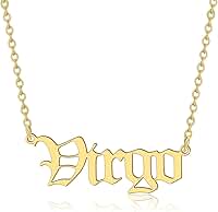 Colar feminino do zodíaco inglês antigo, signo de estrela, astrologia, constelação, presente de aniversário, 1.06" x 0.47", Aço inoxidável banhado a ouro 18k