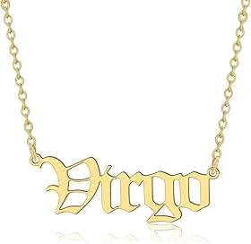 Colar feminino do zodíaco inglês antigo, signo de estrela, astrologia, constelação, presente de aniversário, 1.06" x 0.47", Aço inoxidável banhado a ouro 18k