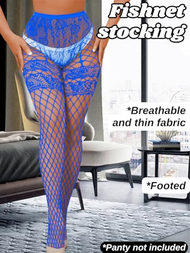 Image of ChiaoLezhee Sexy Wide Fishnet Tights, Floral Lace Garter Stockings For Women, Fishnets Fish Net Fits 0-18