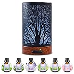 Essential Oil Diffuser with 6 Essential Oil Set Electric Aromatherapy Scented Oil Diffuser Ultrasonic Aroma Diffusers Whisper Quiet with Auto Shut-Off 7 LED Light for Home Office SPA 150ml