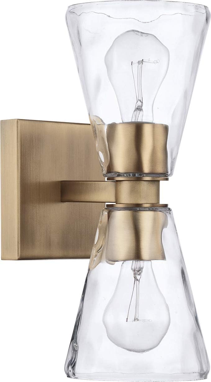 Capital Lighting 627522AD-456 Lyra Clear Water Glass Wall Sconce, 2-Light 120 Total Watts, 13" H x 5" W, Aged Brass