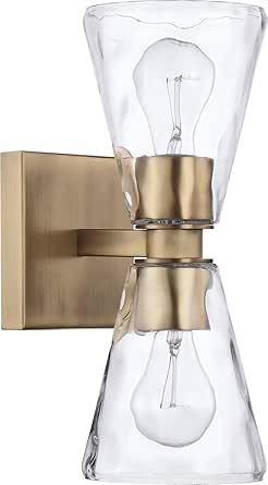 Capital Lighting 627522AD-456 Lyra Clear Water Glass Wall Sconce, 2-Light 120 Total Watts, 13" H x 5" W, Aged Brass