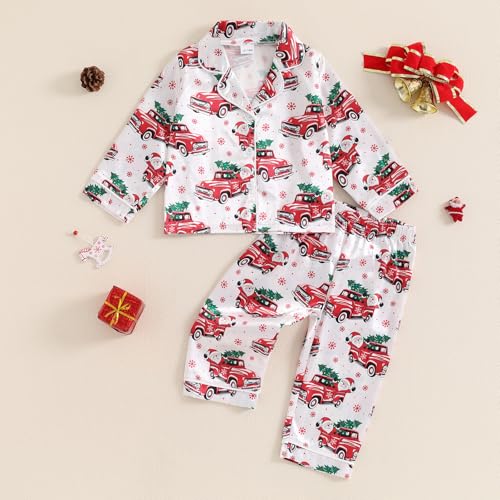 Kids Christmas Pajamas Toddler Girl Boy Cute Santa Claus Button Up Shirt Top Long Pants Loungewear Sleepwear2